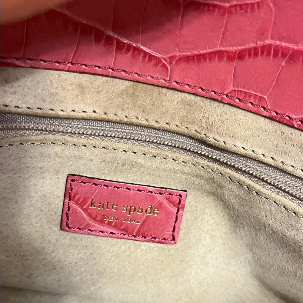 Kate Spade Pink Embossed Leather Satchel | Statement Shoulder Bag Gold Hardware
